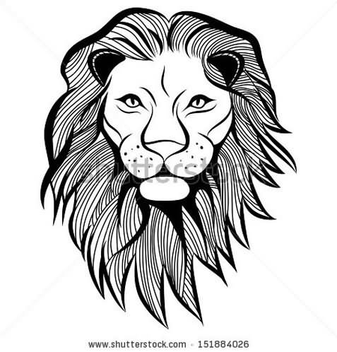 477x498 Grey Ink Lion And Lioness Head Couple Tattoo - Lion Head Line Drawing
