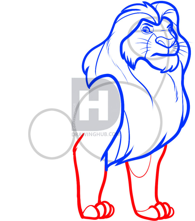 636x720 How To Draw Mufasa From Lion King, Step - Lion King Drawing Step By Step