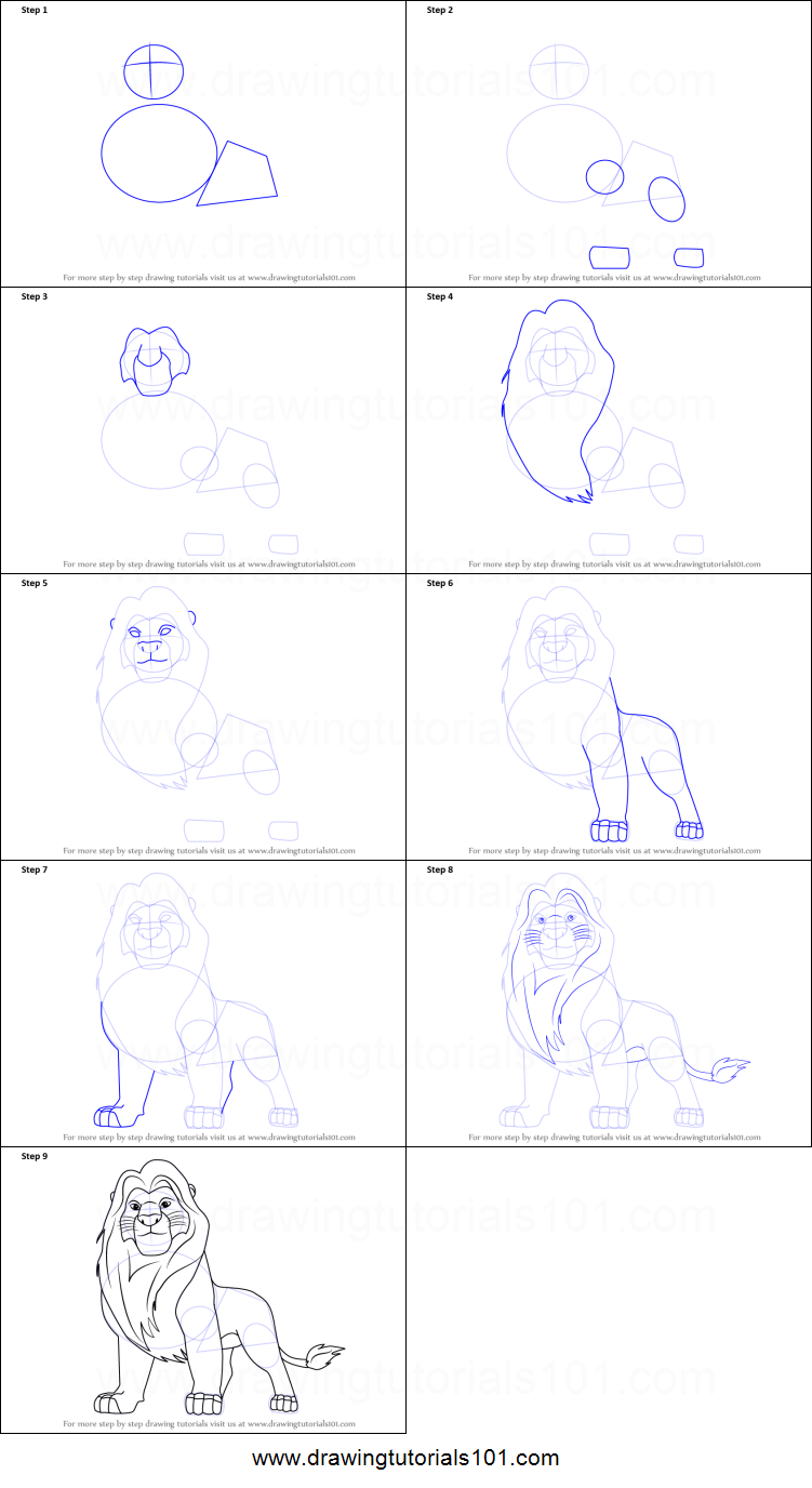 751x1376 How To Draw Mufasa From The Lion King Printable Step - Lion King Drawing Step By Step