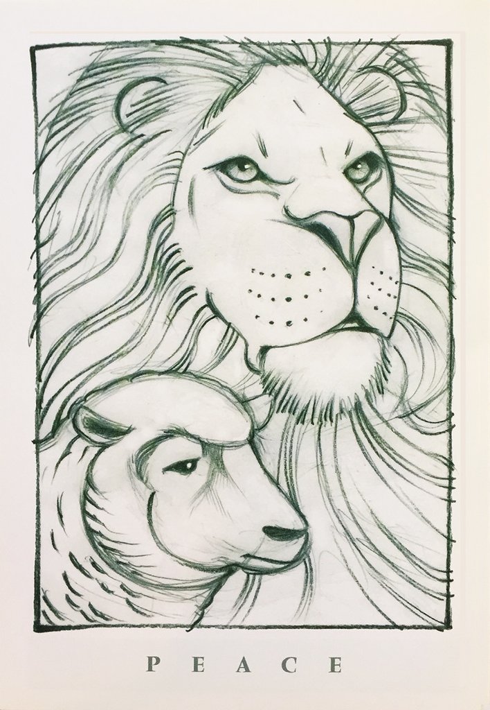 708x1024 Lion And Lamb Print Dannywilson - Lion Lamb Drawing