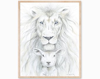 340x270 Lion And Lamb Print Etsy - Lion Lamb Drawing