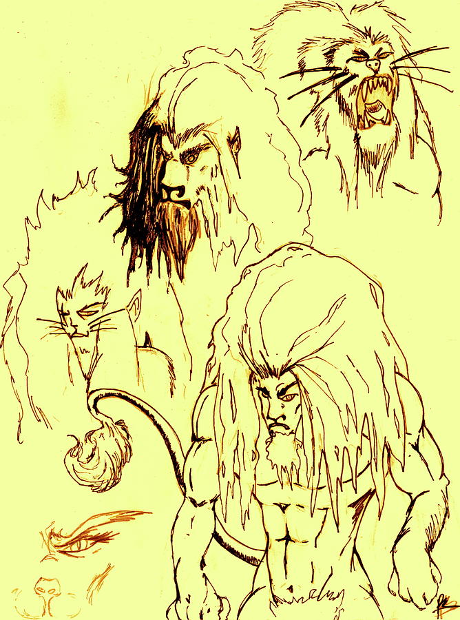 668x900 Lion Man Concept Drawing - Lion Man Drawing