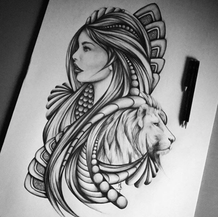 729x723 Drawing, Movement, Woman And Lion, Man And Beast Doodle Art - Lion Man Drawing