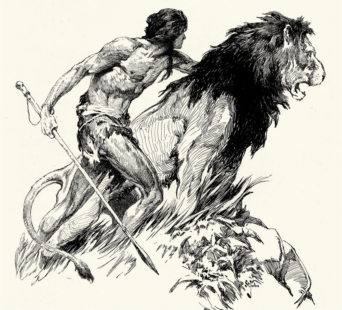 1145x1039 Erbzine Years Of Tarzan Art Robert Zeuschner - Lion Man Drawing