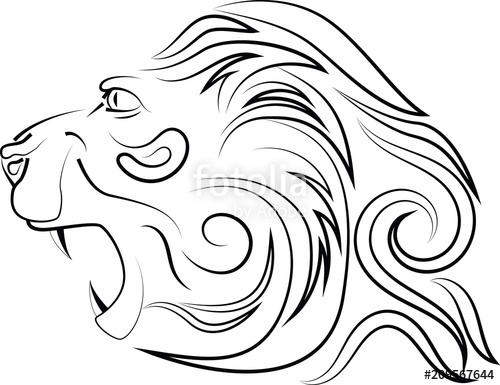 500x385 Head Of Lion With An Open Mouth With Canines Vector Logo Linear - Lion Mouth Open Drawing