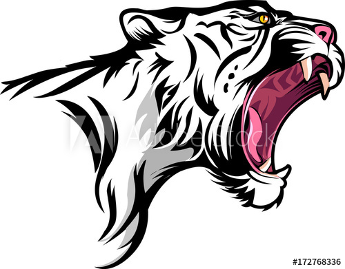 500x391 vector illustrated tiger fierce with open mouth - Lion Mouth Open Drawing