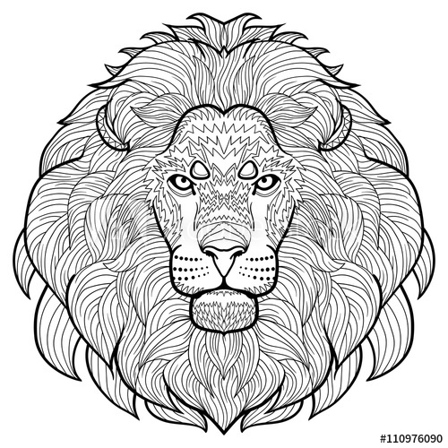 500x500 Animal Outline Drawing Anti Stress Coloring In The Head - Lion Outline Drawing