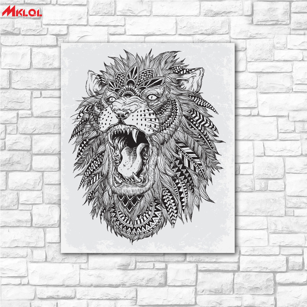 1000x1000 large wall art roar lion portrait canvas painting for living room - Lion Portrait Drawing