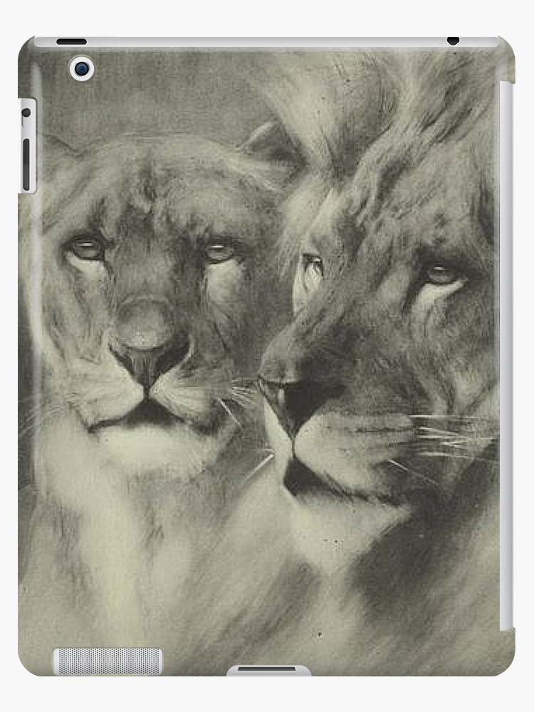 750x1000 Amazing Vintage Lion Lioness Portrait Drawing Ipad Cases - Lion Portrait Drawing