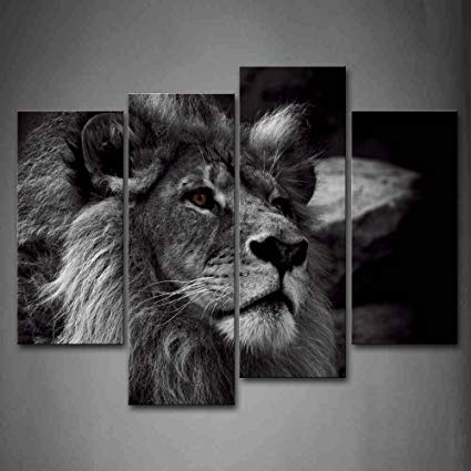425x425 black and white lion head portrait wall art painting - Lion Portrait Drawing