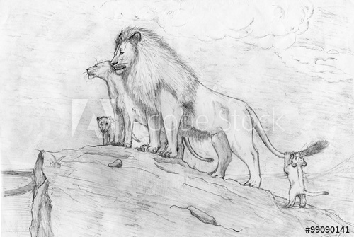 500x335 drawing lion pride on the cliff top - Lion Pride Drawing