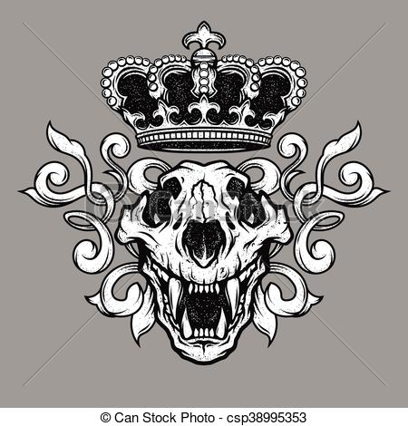 450x470 The Crown And The Lion Skull Heraldic Emblem - Lion Skull Drawing