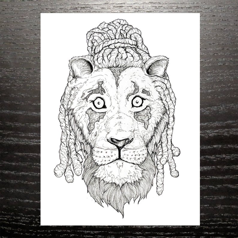 794x794 Pride Lion With Dreads Black And White Print X Etsy - Lion With Dreads Drawing
