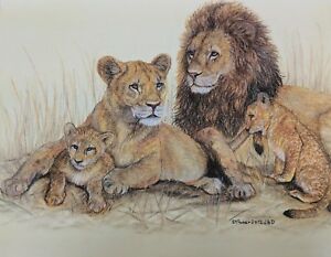 300x233 original pastel drawing african lion lioness cubs sally porter - Lioness Drawing