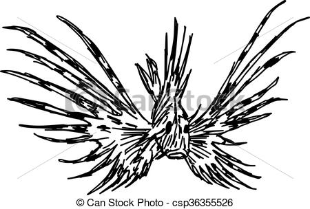 450x304 Illustration Vector Hand Draw Doodles Of Marine Aquarium Fish - Lionfish Drawing
