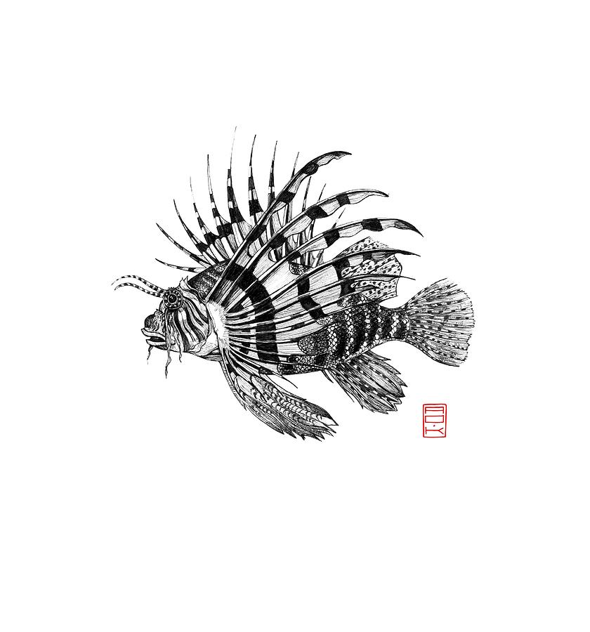 840x900 Lion Fish Drawing - Lionfish Drawing