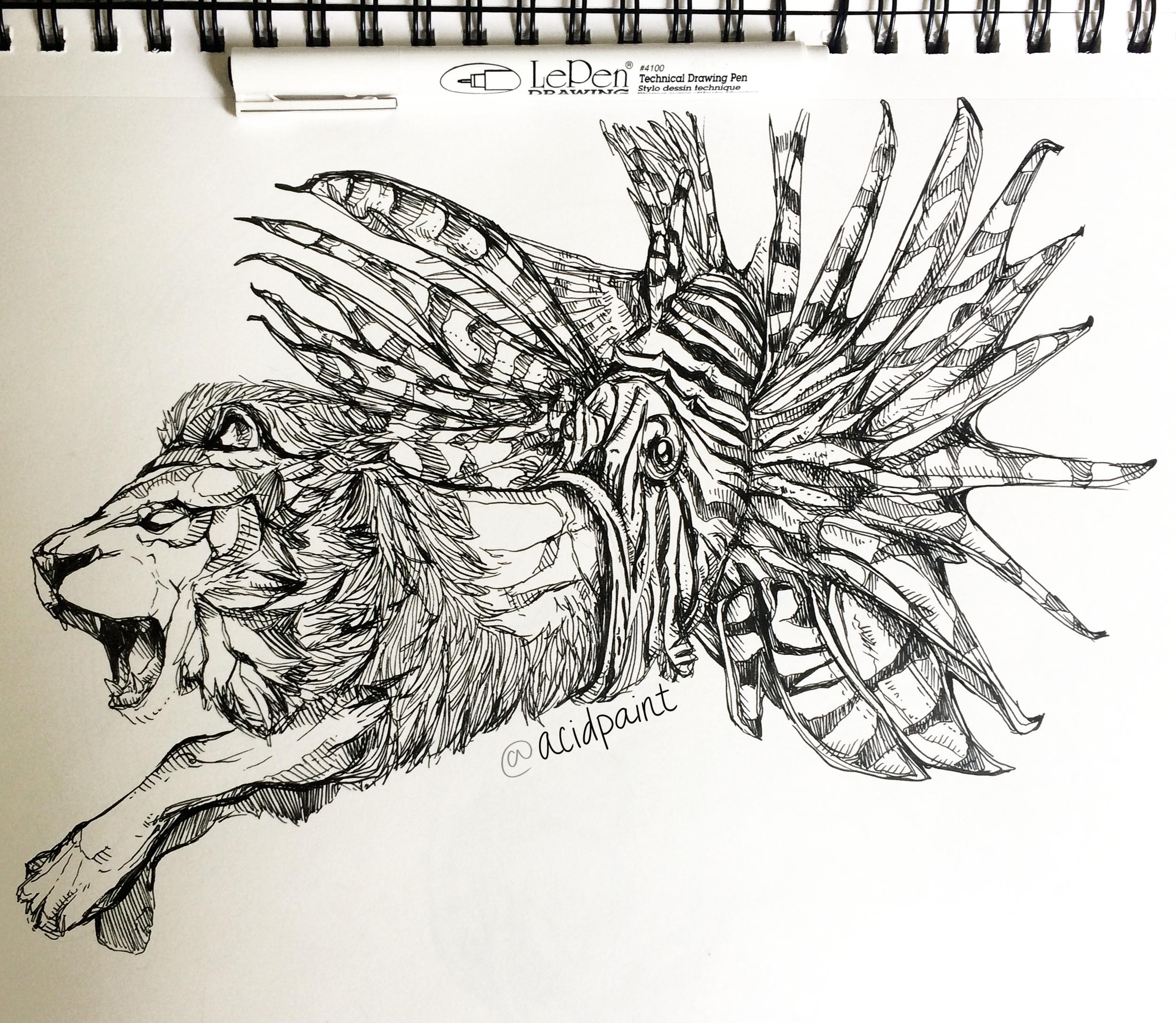 2506x2180 Lionfish Drawing, Ink - Lionfish Drawing