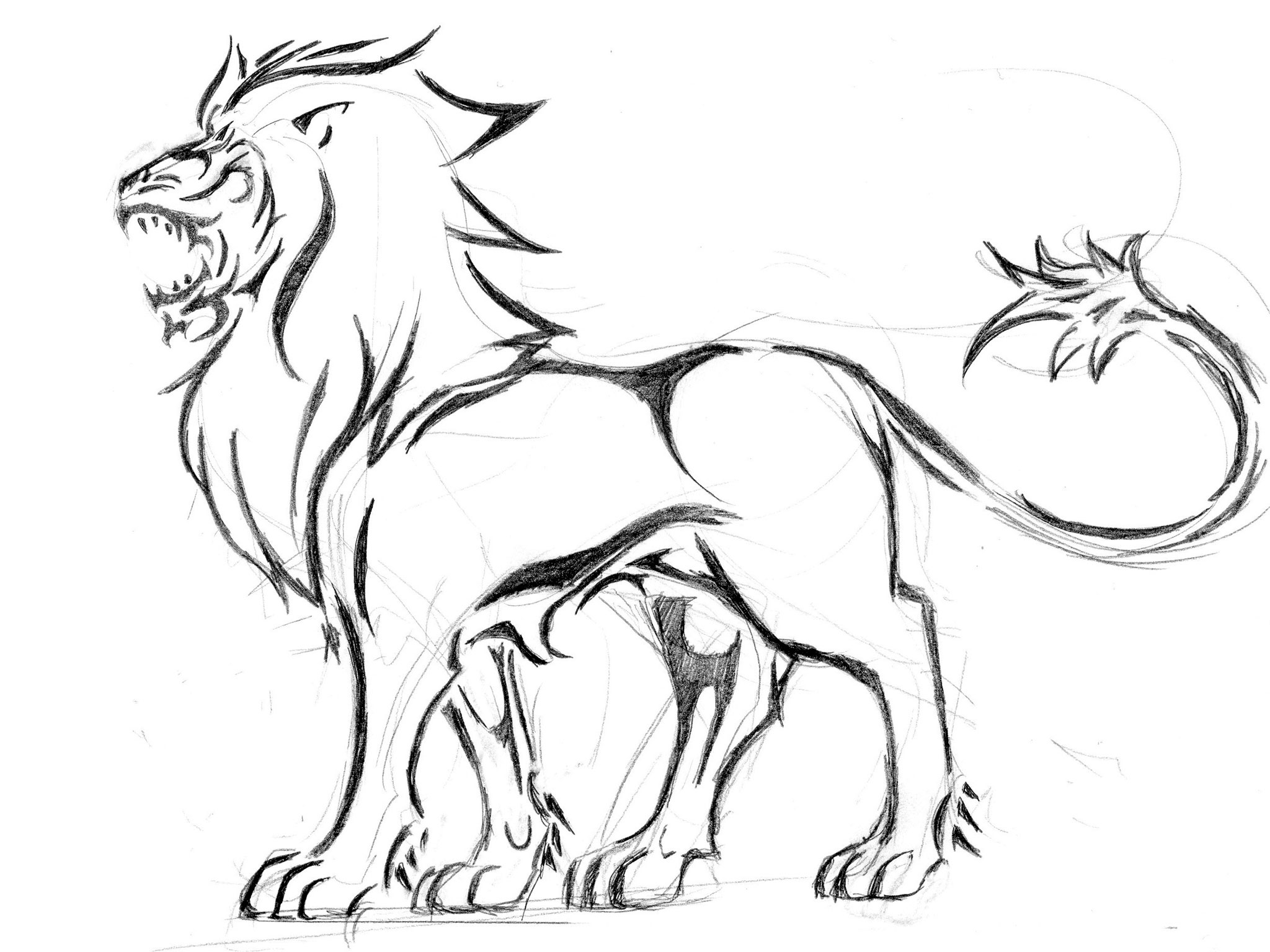2048x1536 Lion Drawing Demon For Free Download - Lions Fighting Drawing