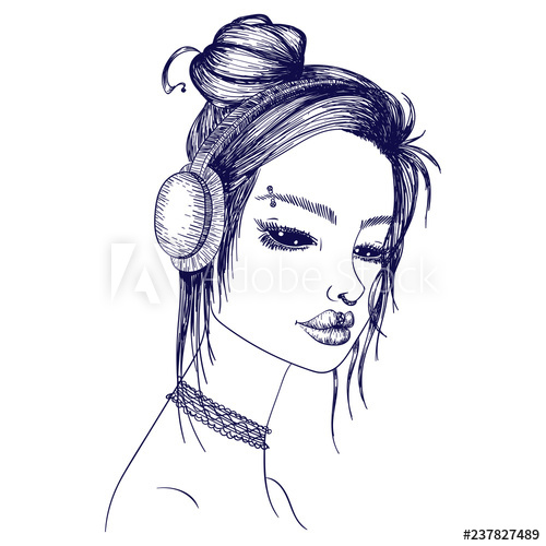 500x500 Vector Suiside Girl Sketch Illustration Of A Gothic Girl - Lip Piercing Drawing