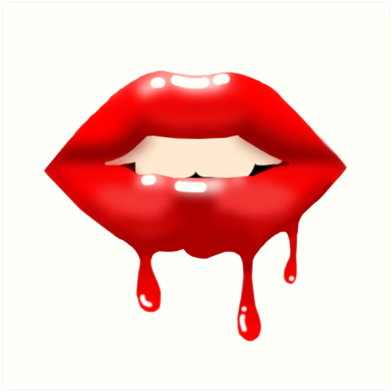 550x550 red glossy lips dripping drawing art prints - Lips Drawing