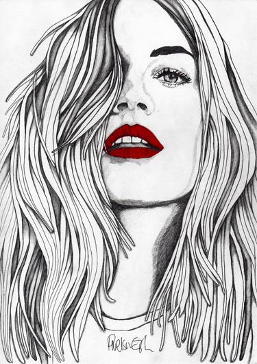 375x531 Girl With The Red Lips Drawing - Lips Drawing
