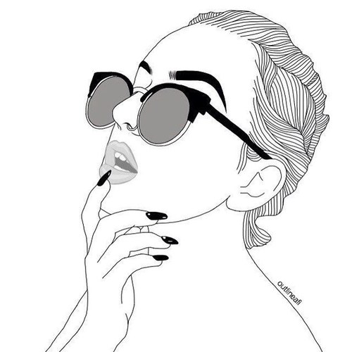 500x500 Draw, Girl, Glasses, Lips, Outlines On We Heart It - Lips Outline Drawing