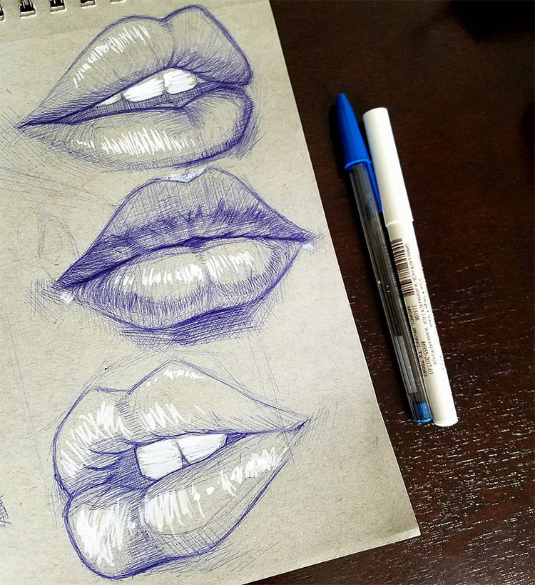 750x819 Drawings Of Lips, Mouths Teeth - Lips Pencil Drawing