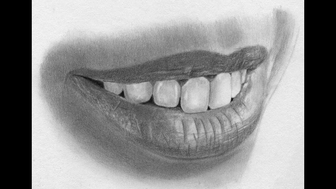 1280x720 Speed Drawing Realistic Lips And Teeth - Lips Pencil Drawing