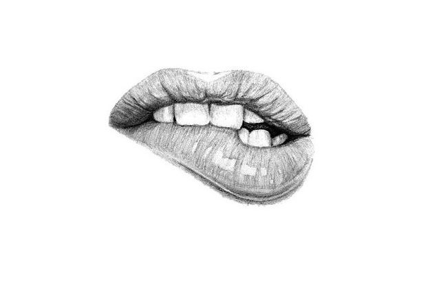 622x428 Biting Lip Pencil Drawing - Lips Pencil Drawing