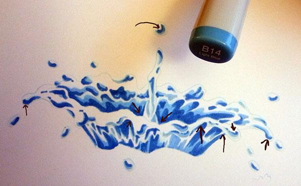 600x371 drawing a colorful water splash with copic markers copic - Liquid Drawing