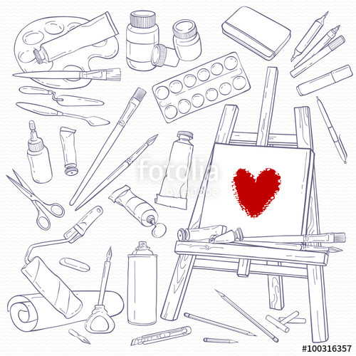 Art Supplies Vector Sketch Illustration Drawing Painting