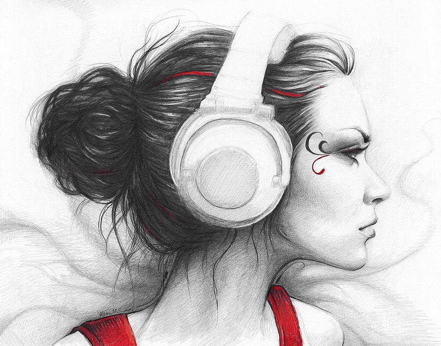 900x707 I Love Music Drawing - Listening To Music Drawing