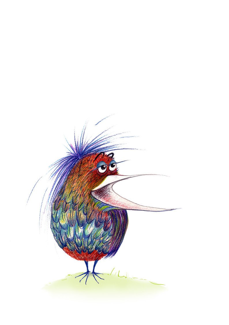 794x1127 Little Bird With Big Mouth Original Color Pencil Drawing Etsy - Little Bird Drawing