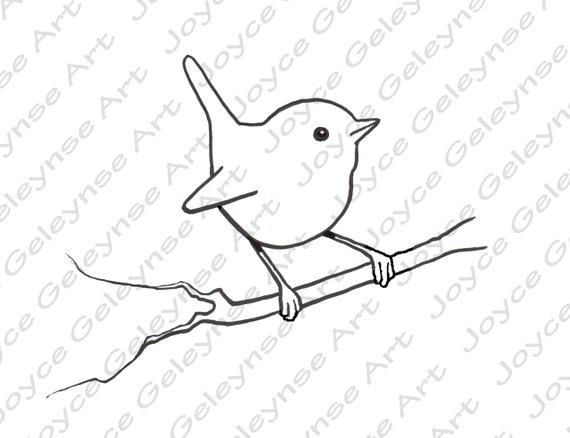 570x438 Digital Stamp Clip Art Little Bird Wren Commercial Use Etsy - Little Bird Drawing