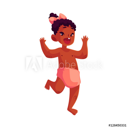 500x500 cute little black baby girl dancing happily, cartoon vector - Little Black Girl Drawing