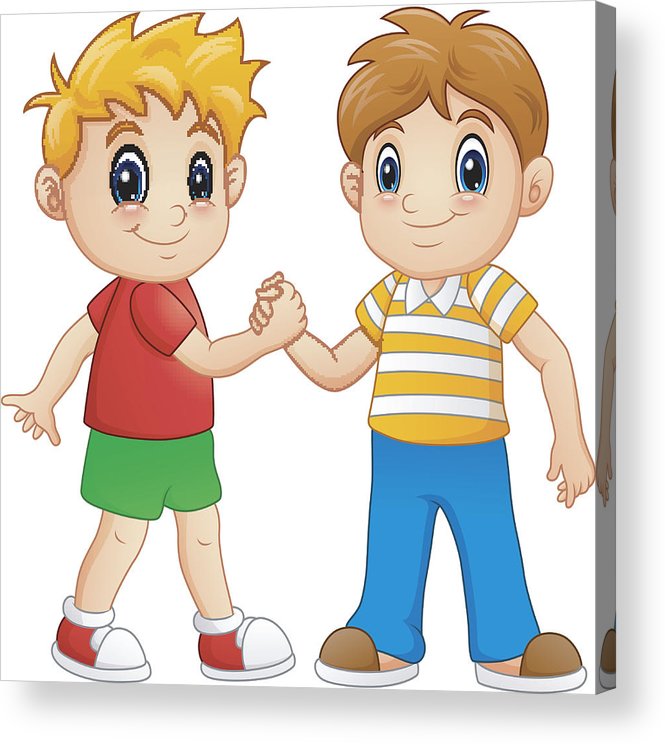 665x744 Cartoon Little Boys Shaking Hands Acrylic Print - Little Boy Cartoon Drawing