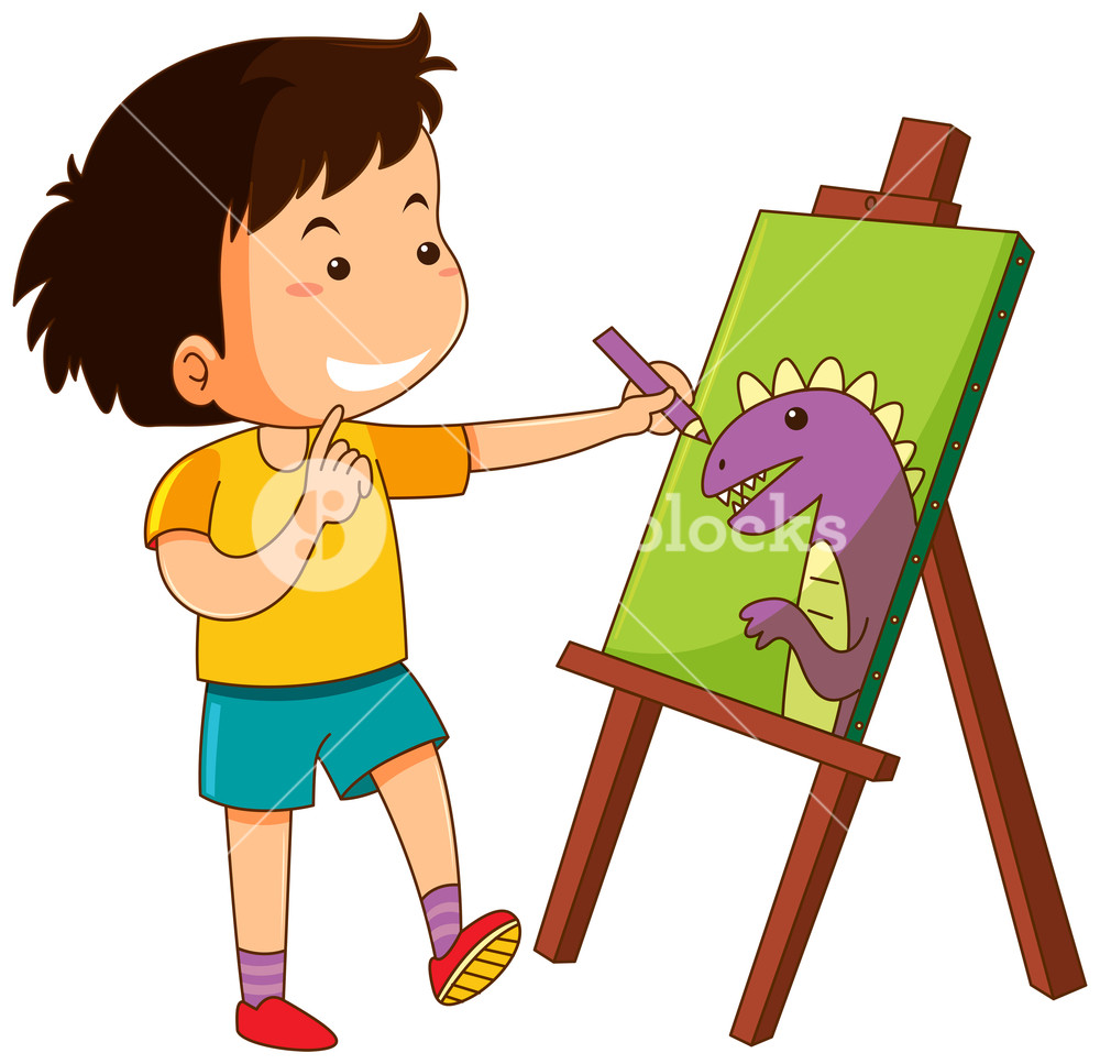 1000x967 little boy drawing dinosaur on canvas royalty free stock image - Little Boy Drawing