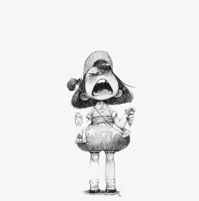 637x644 Black And White Sketch Cry Little Girl, Black And White, Sketch - Little Girl Crying Drawing