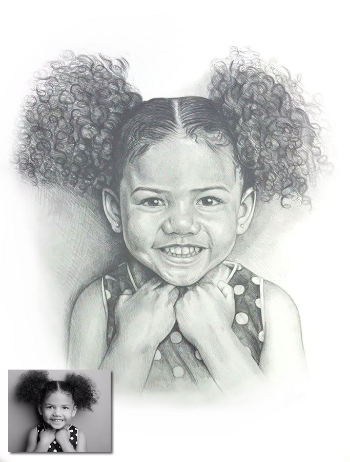 683x900 Little Girl Drawing Commission Hand Drawn Portraits - Little Girl Drawing