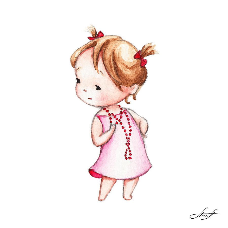 899x900 The Drawing Of Little Girl In Red Beads Painting - Little Girl Drawing