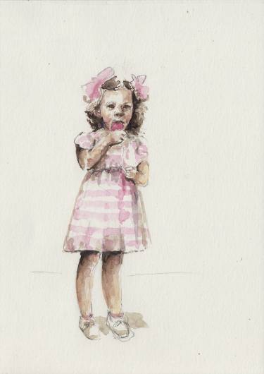 375x530 A Little Girl Eating Ice Cream Drawing - Little Girl Drawing