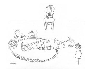 400x300 little girl has tied her father to the railroad tracks of a toy - Little Girl Drawing Cartoon