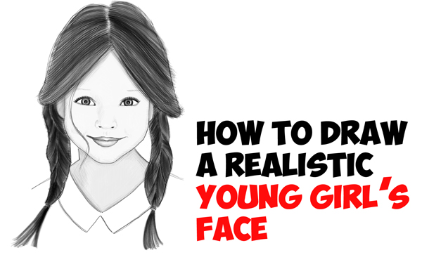 600x363 how to draw a realistic cute little girl's facehead step - Little Girl Face Drawing