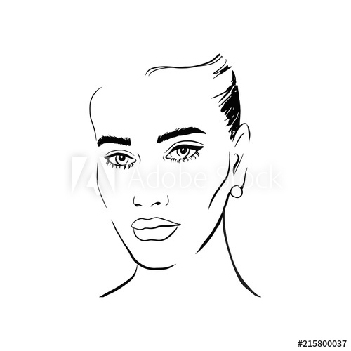 500x500 beautiful woman with earrings vector fashion sketch young girl - Little Girl Face Drawing