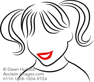 300x263 Clipart Image Of Simple Line Drawing Of A Little Girl With Pigtails - Little Girl Line Drawing