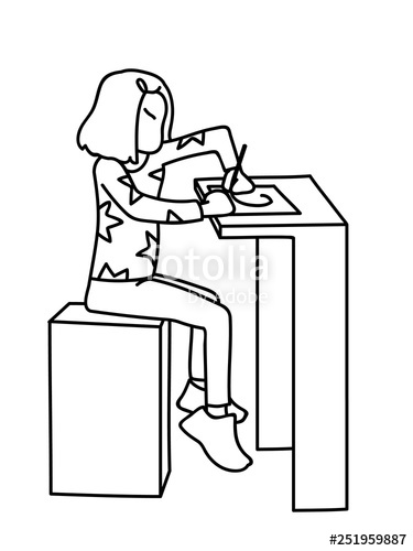 375x500 Little Girl Sitting - Little Girl Line Drawing