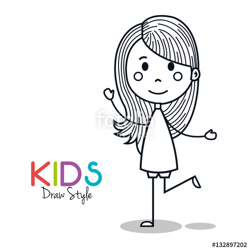 500x500 Cute Little Girl Drawing Vector Illustration Design Stock Image - Little Girl Line Drawing