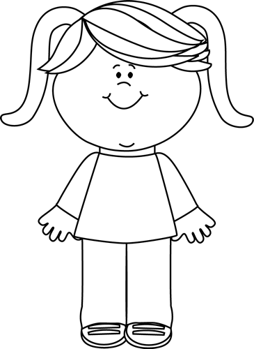 365x500 Black And White Happy Little Girl Clip Art - Little Girl Line Drawing