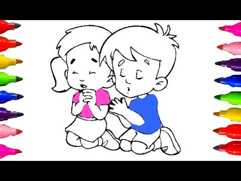 480x360 Little Kids Boys And Girls Praying Coloring Pages Moral Lesson - Little Girl Praying Drawing