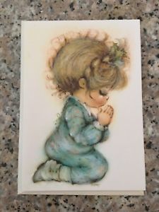 225x300 vtg unused mary hamilton hallmark embossed blank note card little - Little Girl Praying Drawing